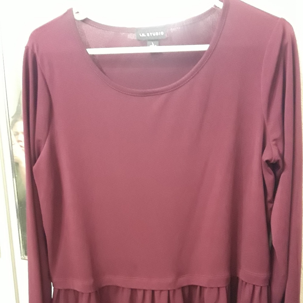 I N Studio Burgundy long sleeved blouse.